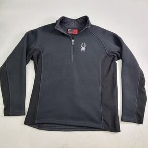 Spyder Black 1/4 Zip Heavy‎ Knit Fleece Lined Warm Pullover Jacket Mens Sz L EUC